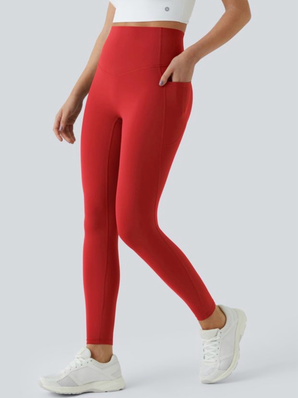 Halara UltraSculpt High Waisted Tummy‎ Control Pocket 7/8 Leggings NWT Small Red